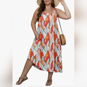 OLRIK Women's 2x Plus Size Dress Adjustable Overall Dress Swimsuit Cover up with